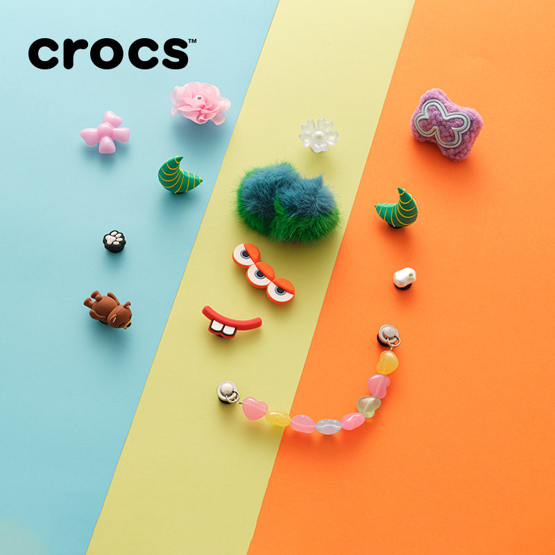 Crocs卡骆驰智必星配件洞洞鞋花 爱心链子 粉色链条 银色爱心