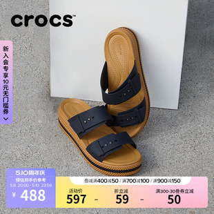 Crocs女鞋 209978 厚底凉拖鞋 卡骆驰布鲁克林编织低跟凉鞋
