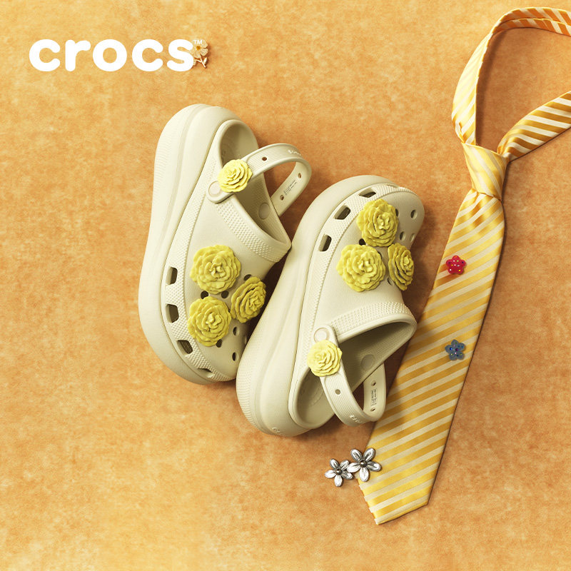 秋季新款Crocs卡骆驰经典泡芙叠影玫瑰复古厚底洞洞鞋女鞋|214028图片