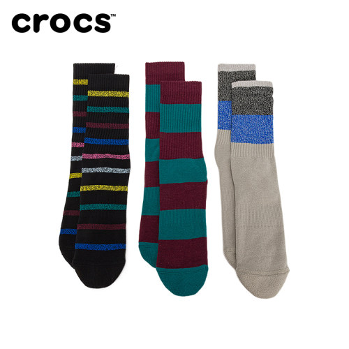 Crocs条纹长袜3双组合