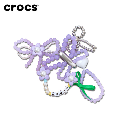 白鹿同款Crocs卡骆驰智必星配件洞洞鞋花 质感银紫串珠五件套