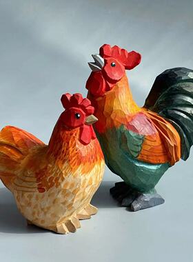 手工木雕小鸡可爱桌面书房办公摆件饰品礼物电视柜饰品礼物装饰品