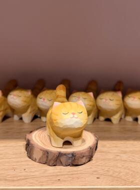 木雕金渐色小猫礼品木雕可爱桌面摆件木质纯手工雕刻网红新款热销