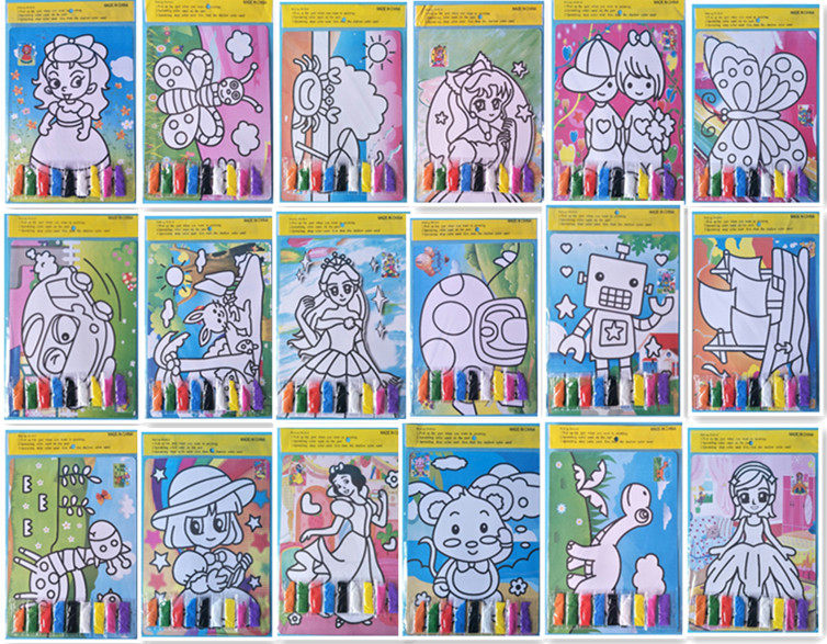 包邮彩底沙画特大号 21乘28CM DIY手工制作儿童套装沙画金粉画