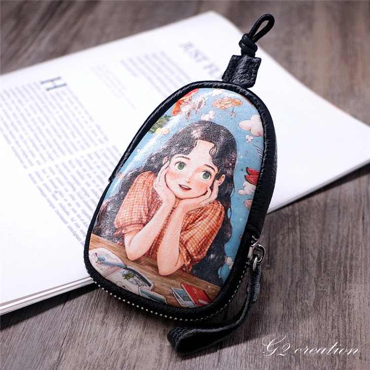 韩版抽拉式钥匙包可爱抽拉绳彩绘