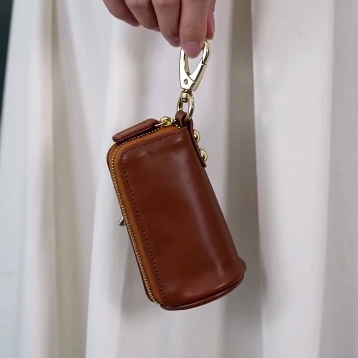 精致高级感真皮零钱包小众简约女士钥匙包多功能男士汽车钥匙挂包