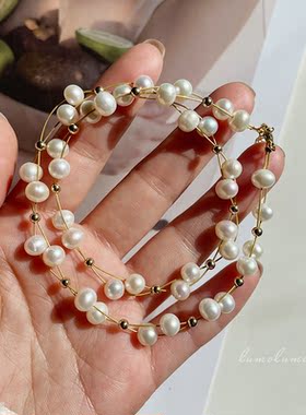 璀璨星辰珍珠项链S925银珠交叉天然淡水小珍珠颈链手工小众高级感