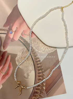 在逃公主蝴蝶结S925纯银天然淡水珍珠项链轻奢高级感锁骨链颈链