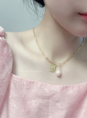 天然淡水珍珠项链lucky幸运吊牌S925银镀金高级感锁骨链颈链百搭