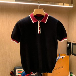 韩国简约polo衫舒适贴肤拼色针织短袖t恤男 夏季薄款透气时尚男士