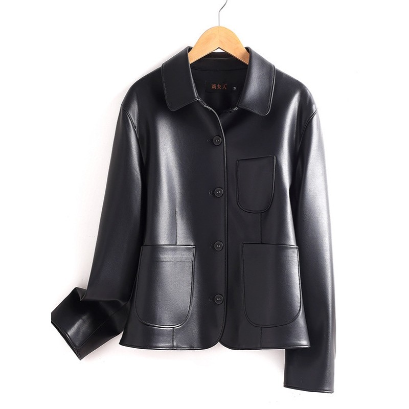 直供皮衣女休闲时尚短款蛋白皮夹克翻领外套上衣高级感高档气质,女装/女士精品,皮衣,淘宝优惠券,粉丝福利购,淘宝优惠卷