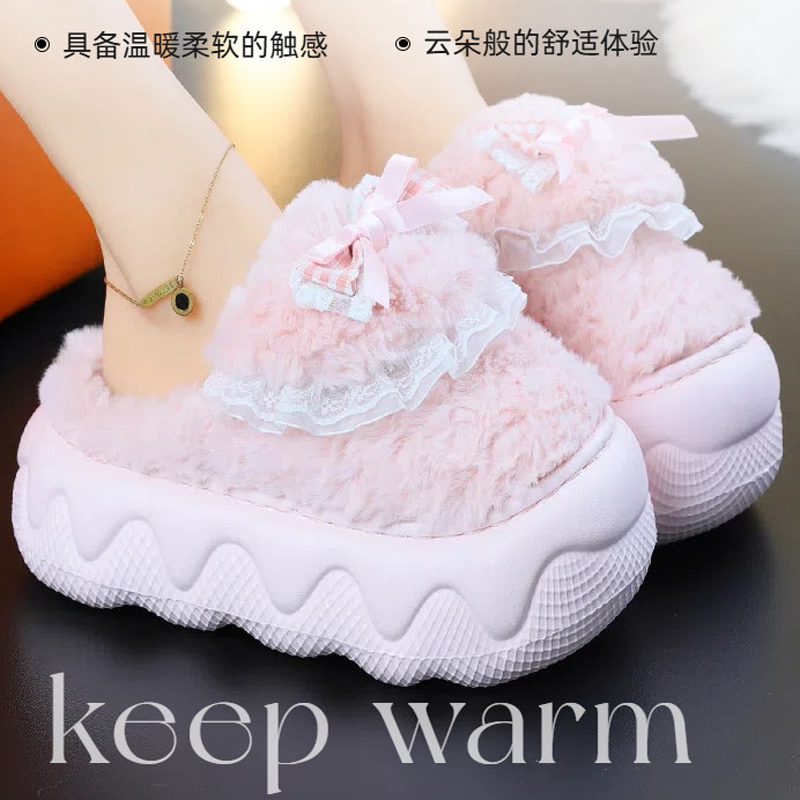 时尚蝴蝶结棉拖鞋女款秋冬季