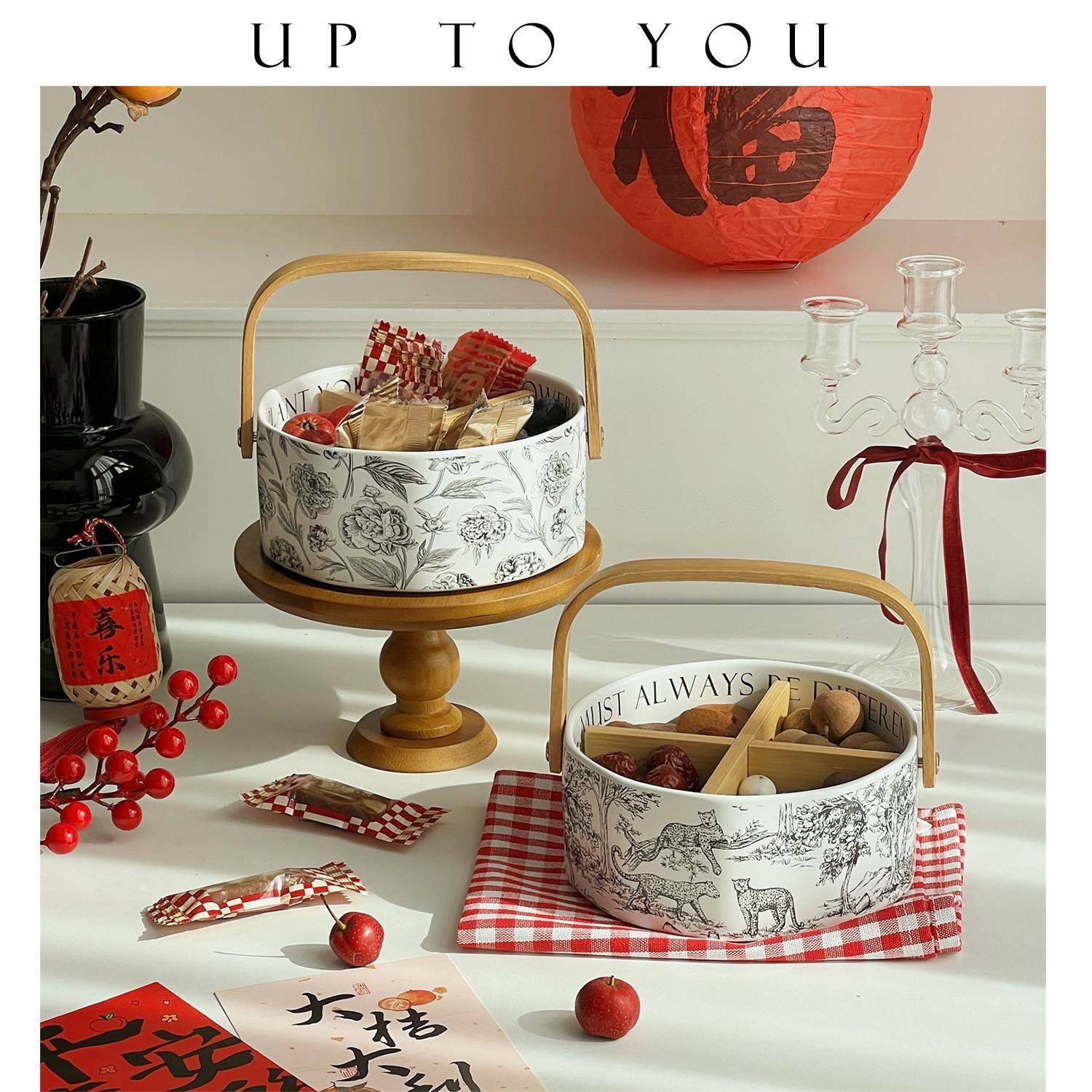 SHˇ复古高颜值陶瓷果篮下午茶点心盘零食干果盘分格客厅茶几家用,餐饮具,果盆/果盘/果篮,淘宝优惠券,粉丝福利购,淘宝优惠卷