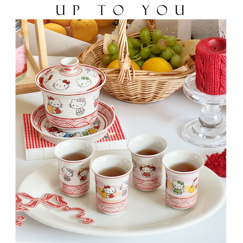SHˇ卡通猫咪盖碗陶瓷茶具礼盒