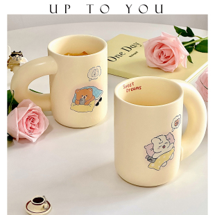 SHˇ可爱马克杯陶瓷大容量小众高颜值女水杯家用情侣创意咖啡杯