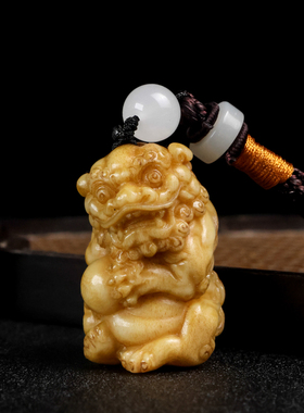 老鹿角雕刻狮子抱球手链手串挂件