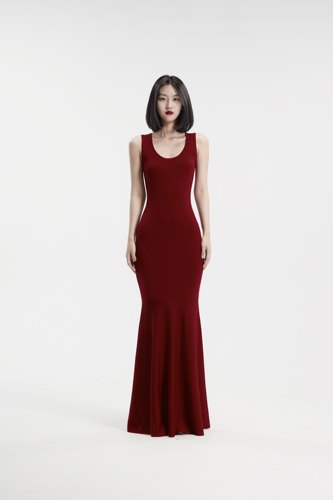 Louis Helin 人鱼U领无袖背心包臀拼接鱼尾超长拖地针织连衣裙