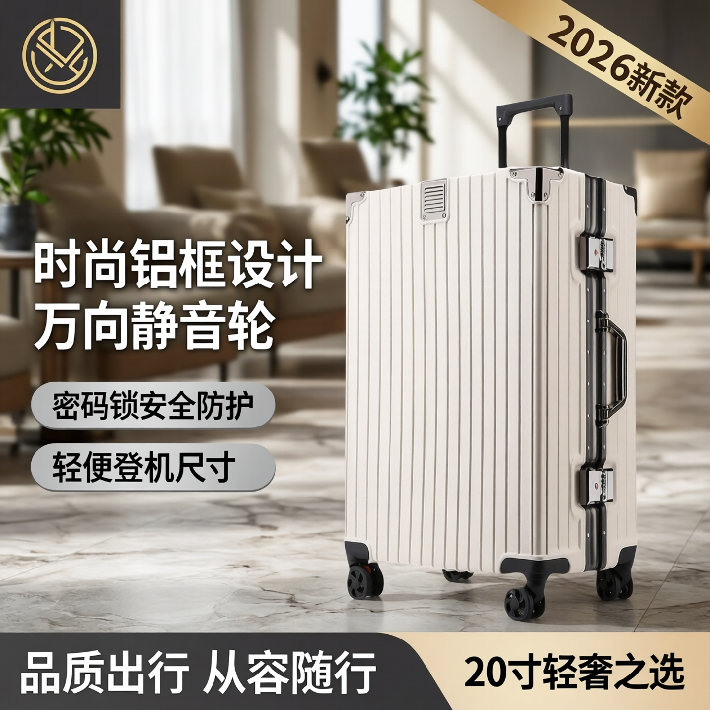 品牌行李箱女2026新款时尚拉杆箱男万向轮旅行铝框密码箱登机20寸