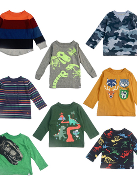 g*p儿童春夏T恤男童宝宝纯棉柔软长袖圆领衫可爱休闲体恤衬衫