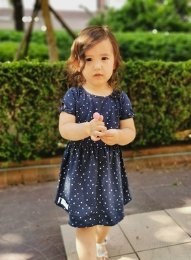 g*p女童夏季全棉连衣裙柔软舒适凉爽透气短袖可爱裙子短裤套装