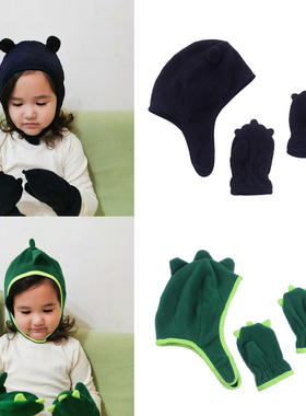 G*P宝宝秋冬保暖帽子洋气可爱绒面双层护耳帽手套两件套6-18个月