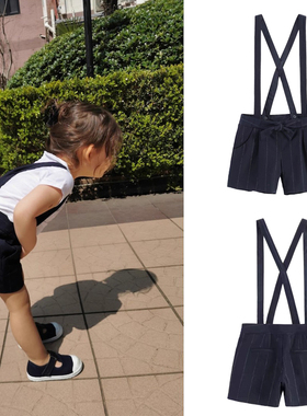 儿童春夏秋背带短裤法单ok家女童洋气背带裤时尚质感公主裤子