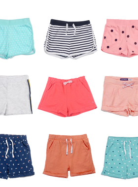 儿童夏季短裤法国OK家女童纯棉弹力柔软中腰裤子纯色松紧腰休闲裤