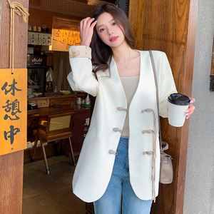 白色高级感新中式西装外套女2025春新款今年流行风气质休闲上衣图片