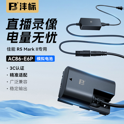沣标LP-E6P假电池外接电源供电E6P适用佳能R52 R5 Mark II二代微单专用R5C R6II R7兼容E6NH视频直播录像模拟