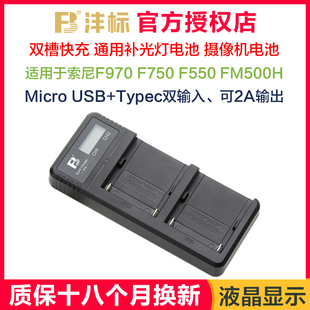 F970 F770F550单反相机摄像机USB移动充通用补光灯电池 F750 FM55H 沣标FM50充电器双槽快充适用于索尼FM500H