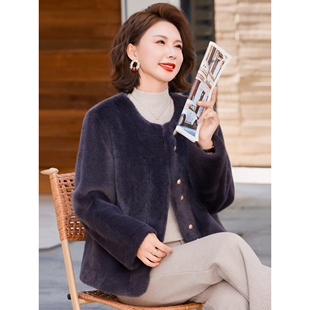 气质 休闲欧貂绒圆领小香风皮草外套貂绒短款 爆款 年轻仿貂秋冬时尚