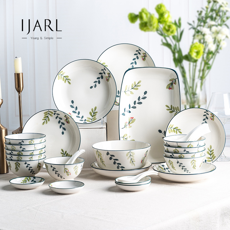 ijarl碗碟套装家用2023新款新中式陶瓷餐具高级感简约碗盘子碗筷