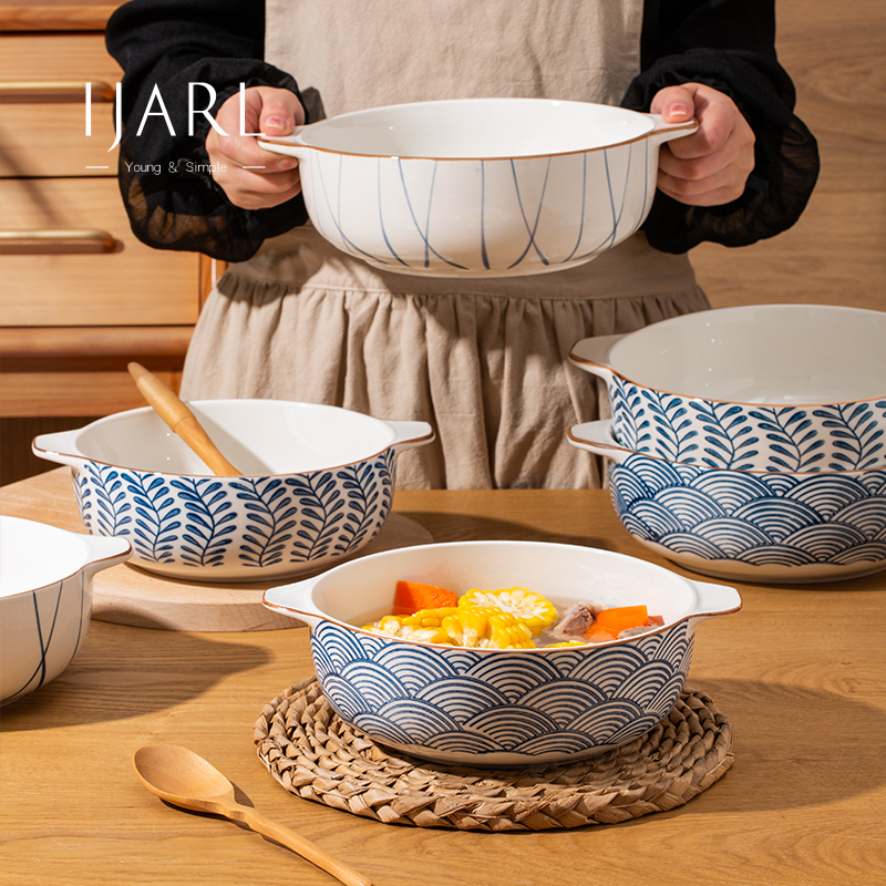 ijarl陶瓷双耳碗家用带把手