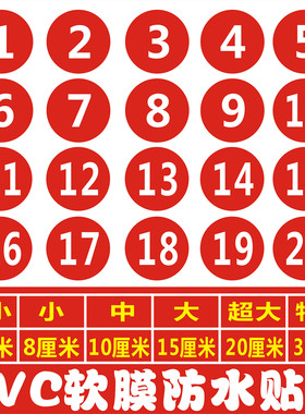 PVC防水防晒数字贴纸不干胶
