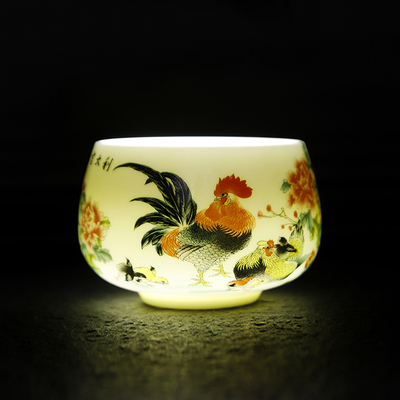 白瓷仿古鸡缸杯品茗杯斗彩鸡公杯