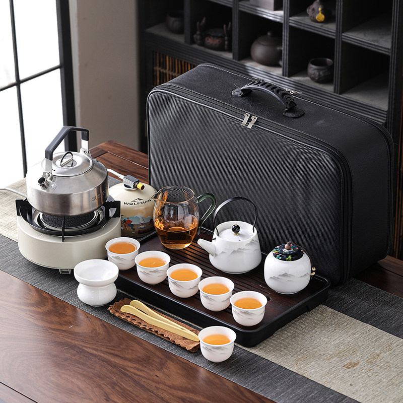 户外便携式盖碗功夫茶具一套装车载露营泡茶烧水炉煮茶壶喝茶装备