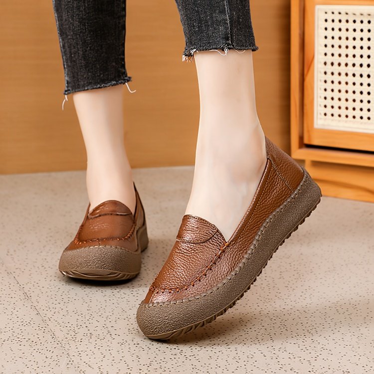 复古真皮豆豆鞋女软底舒适休闲春秋单鞋圆头套脚妈妈鞋中老年皮鞋,女鞋,乐福鞋（豆豆鞋）,淘宝优惠券,粉丝福利购,淘宝优惠卷
