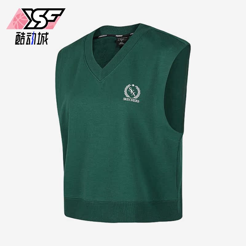 Skechers/斯凯奇正品女子新款V领复古针织背心马甲P423W046-02A2