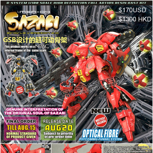 1/100 MSN-04 Sazabi Evolve Version 2.0 GSB设计的超可动骨架。