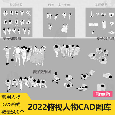 2022俯视人物cad顶视CAD图库模块站做运动室内动线人物cad模块图