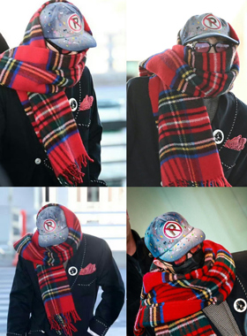 权志龙GD同款英格兰红围巾澳洲羊毛格子红色围巾男女保暖冬季羊绒