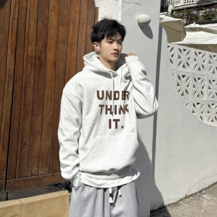 飞型记500g重磅美式 潮牌卫衣 字母印花连帽加绒卫衣男宽松情侣款