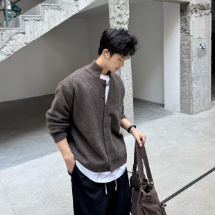 飞型记美拉德咖色立领针织毛衣开衫男秋冬宽松慵懒风休闲外套上衣
