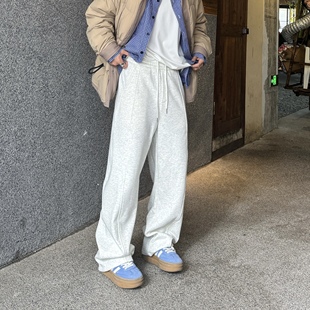 子极简风抽绳长裤 男女百搭休闲裤 直筒宽松加绒卫裤 飞型记白色美式
