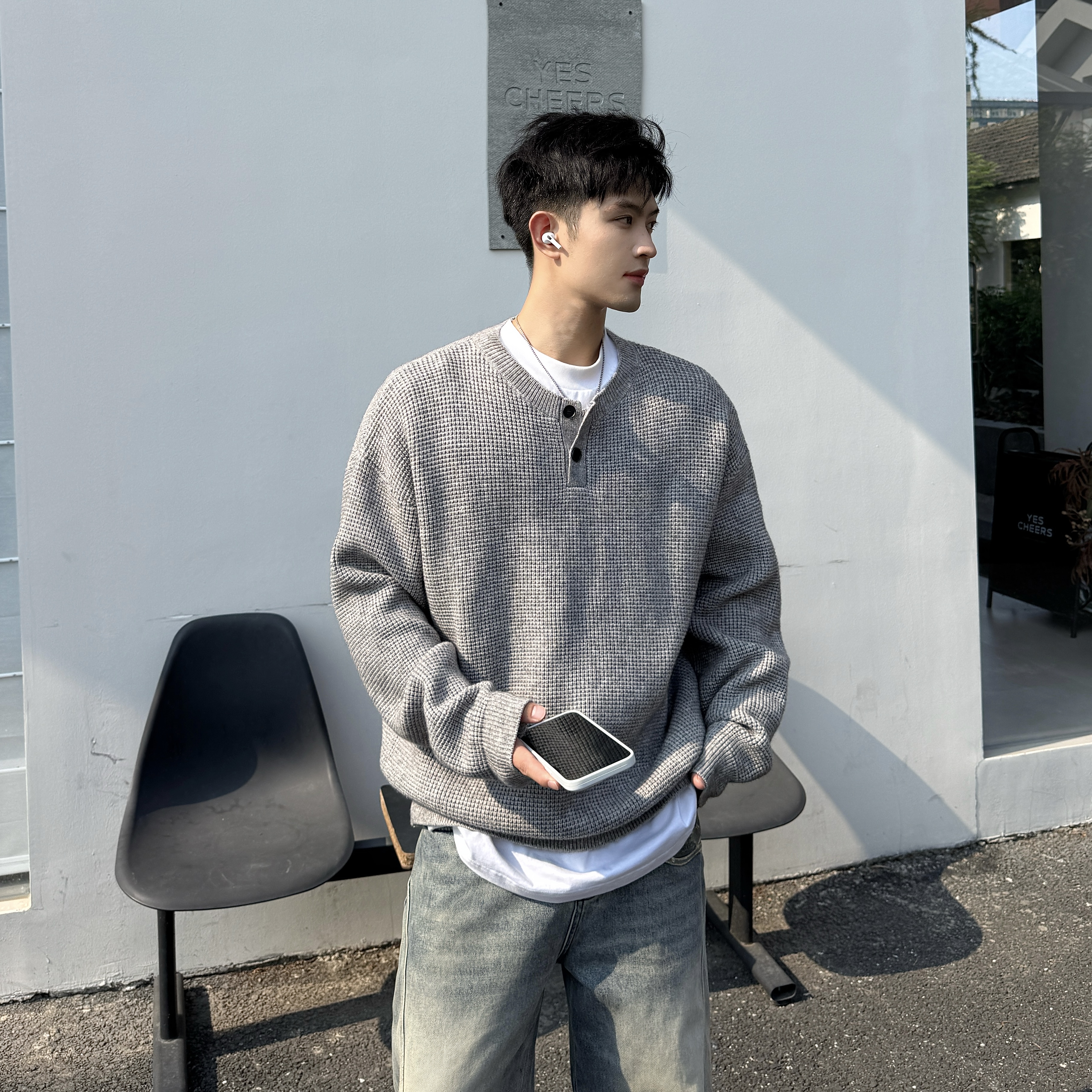 美式复古亨利领毛衣男款