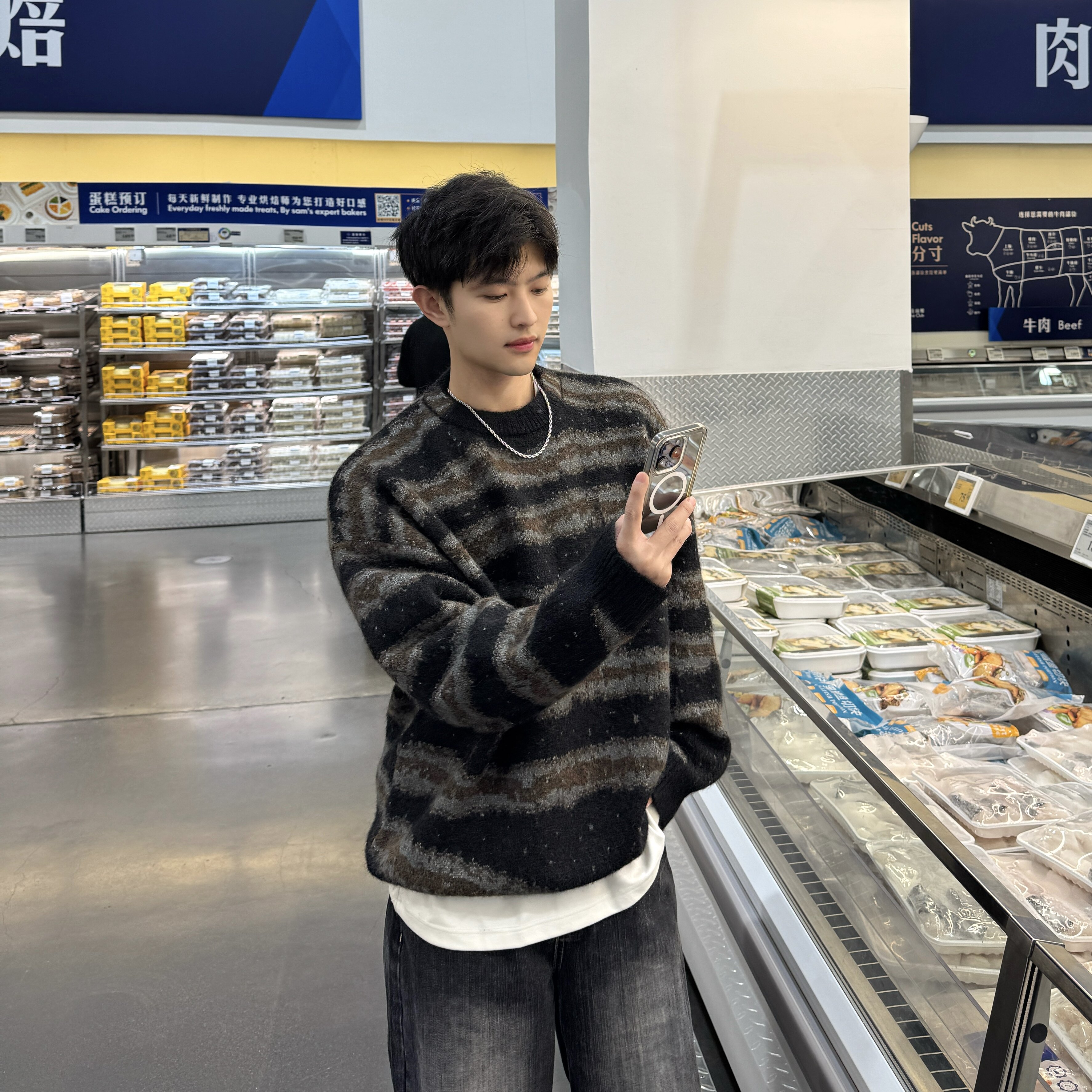 飞型记美式复古撞色条纹圆领毛衣男冬季慵懒风宽松百搭保暖针织衫,男装,针织衫/毛衣,淘宝优惠券,粉丝福利购,淘宝优惠卷