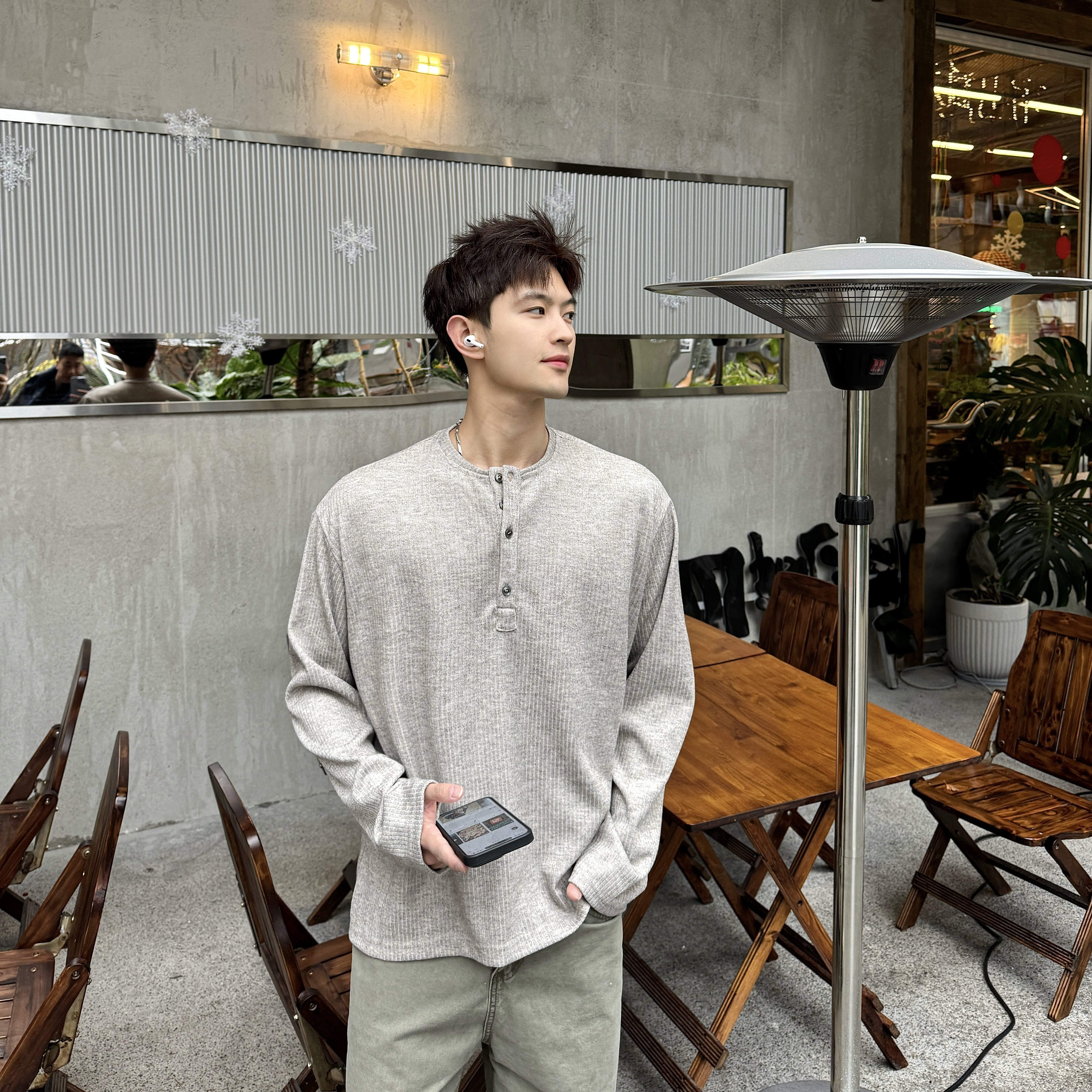 飞型记亨利领长袖打底T恤男老钱cleanfit宽松单排扣针织衫上衣,男装,T恤,淘宝优惠券,粉丝福利购,淘宝优惠卷