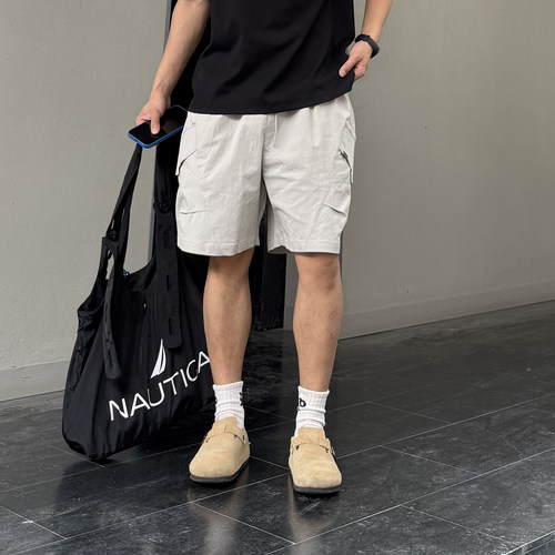 飞型记男士工装短裤夏季宽松休闲五分裤潮流多口袋户外速干裤子