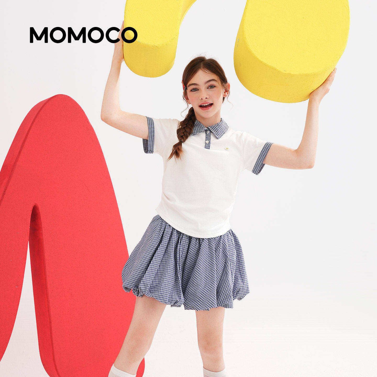 MOMOCO女童夏季洋气休闲两件套格纹套装78630784008图片