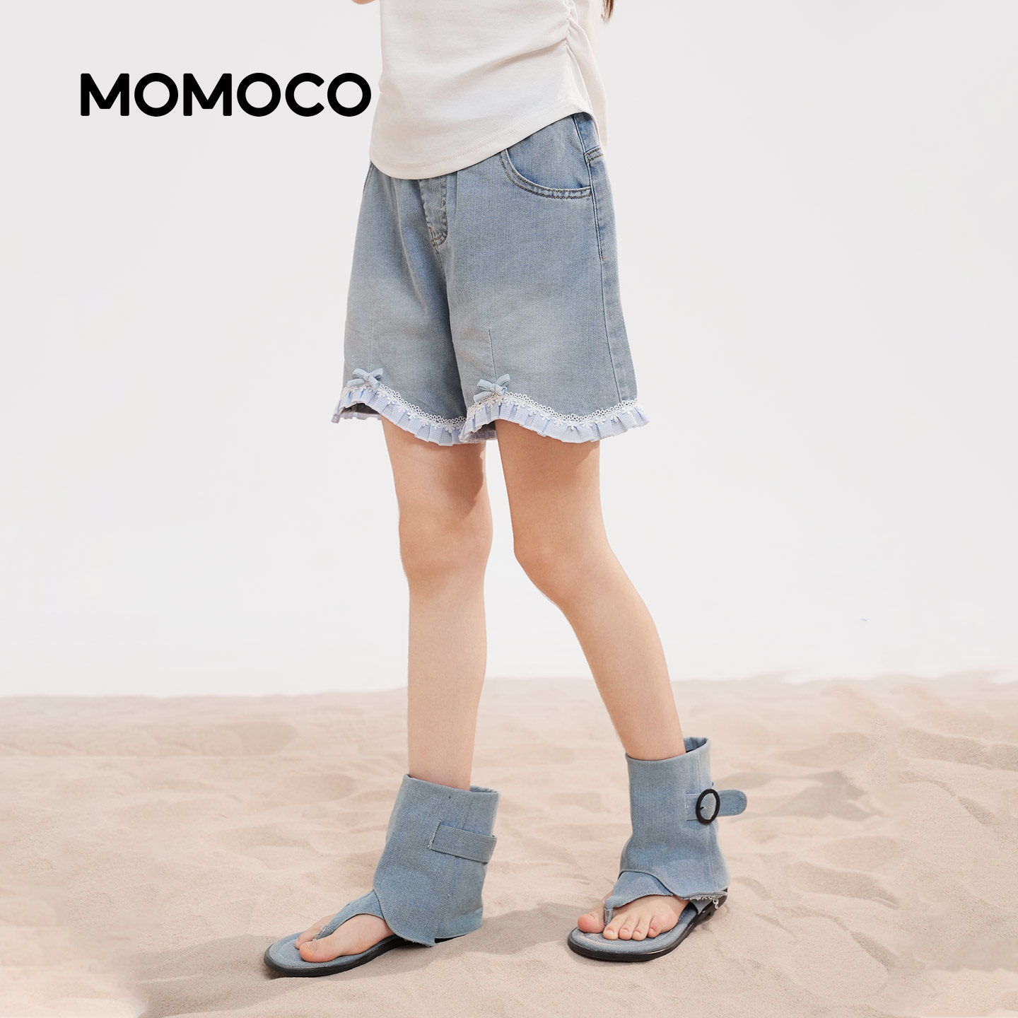 【呼呼专享】MOMOCO女童牛仔短裤夏季韩版裤子78630353003图片